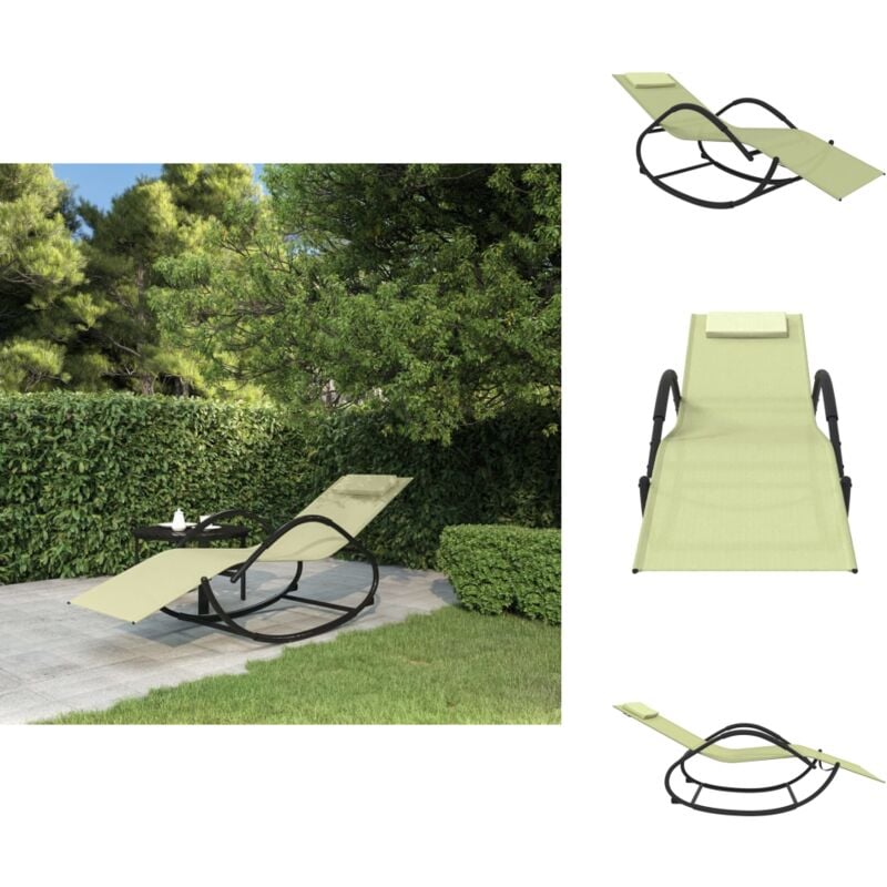 Chaise longue à bascule crème acier et textilène - Chaise Longue - Transats - Bain De Soleil - Mobilier De Jardin - Fauteuil Extérieur