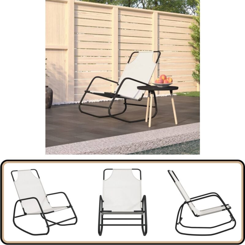 Chaise longue à bascule crème acier et textilène - Chaise Longue - Transats - Fauteuil De Jardin - Relax - Bain De Soleil