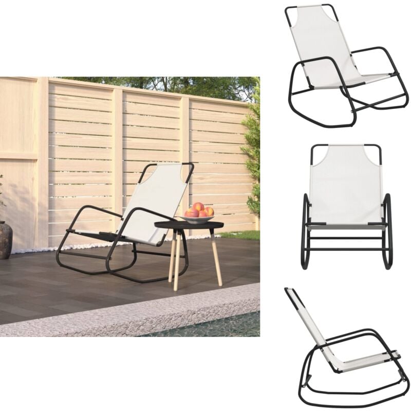 Chaise longue à bascule crème acier et textilène - Chaise Longue - Transats - Fauteuil De Jardin - Relax - Bain De Soleil
