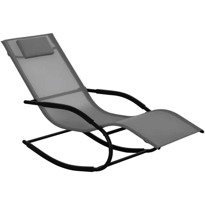 Chaise longue à bascule rocking chair design acier époxy noir textilène gris
