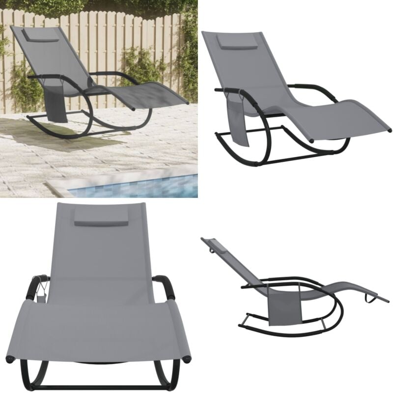 Vidaxl - Chaise longue à bascule gris acier et textilène - Chaises Longues - Transats - Bain De Soleil - Fauteuil De Jardin - Relax - Home & Living