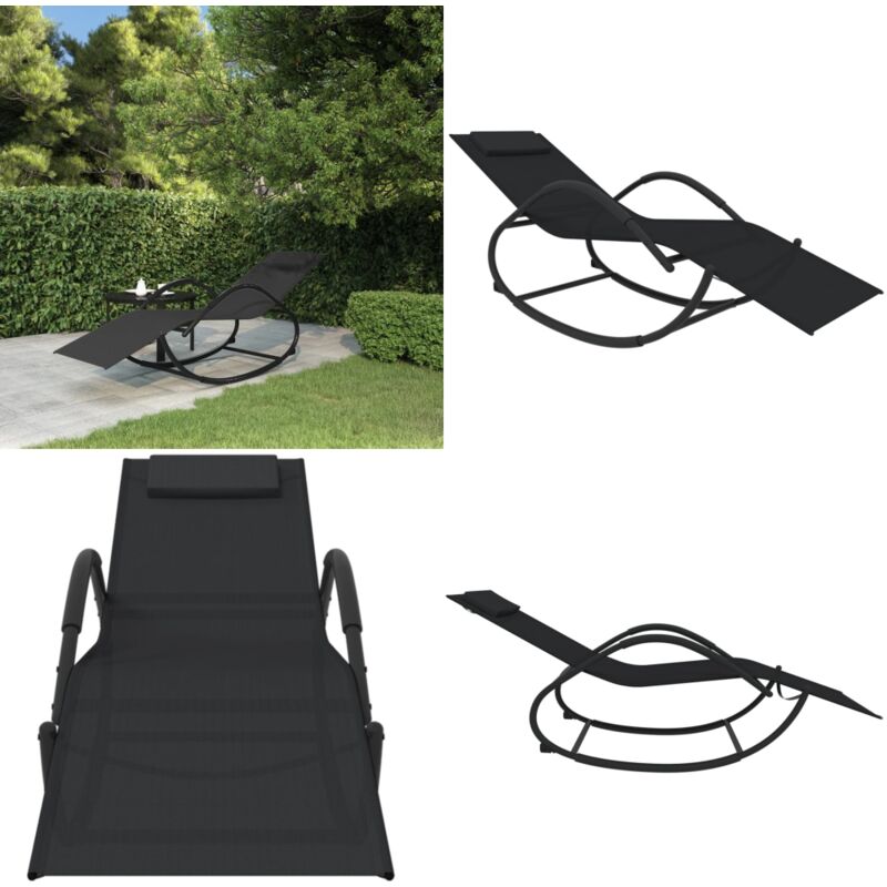 Chaise longue à bascule noir acier et textilène - Chaise Longue - Transats - Bain De Soleil - Mobilier De Jardin - Fauteuil Extérieur - Home & Living