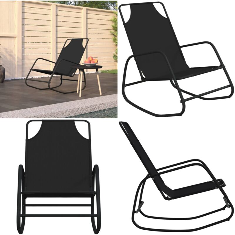 Chaise longue à bascule Noir Acier et textilène - Chaises Longues - Transats - Chaises Relaxantes - Meubles De Jardin - Mobilier Extérieur - Home &