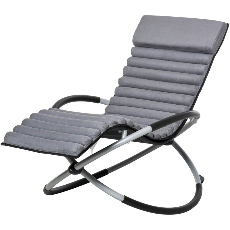 Chaise longue à bascule pliable rocking chair design contemporain avec matelas revêtement aspect daim métal textilène gris noir - Gris