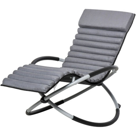 Chaise Longue à Bascule Pliable Rocking Chair Design Contemporain avec Matelas revêtement Aspect Daim métal textilène Gris Noir