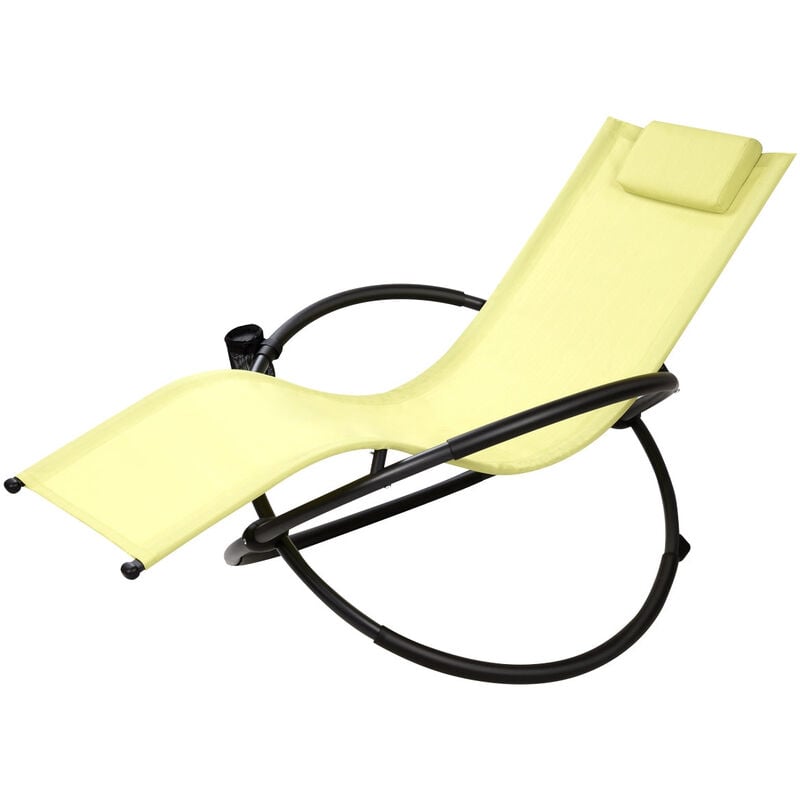 Helloshop26 - Chaise longue à bascule pliante avec coussin repose-tête amovible et porte-gobelet vert - Or