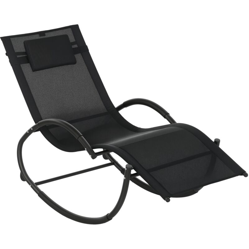 Chaise longue à bascule rocking chair design contemporain métal textilène noir