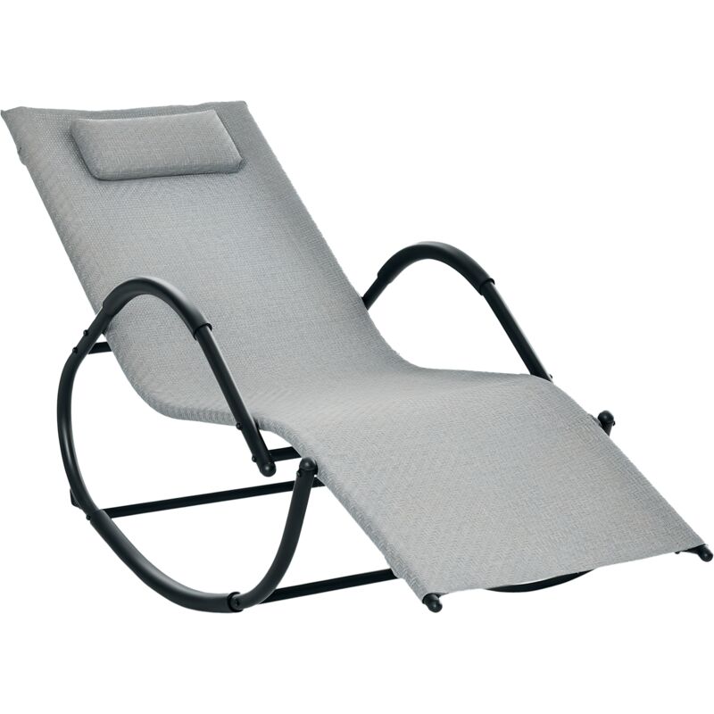 Chaise longue à bascule rocking chair design contemporain dim. 160L x 61l x 79H cm métal textilène gris
