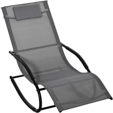 Chaise longue à bascule rocking chair ergonomique avec tétière accoudoirs métal galvanisé textilène Gris