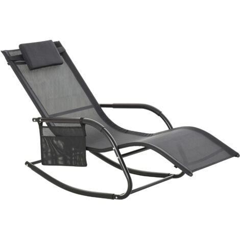 Chaise Longue à Bascule - Rocking Chair - tétière Amovible, accoudoirs, Pochette Rangement - métal époxy textilène