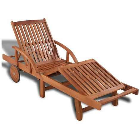 Chaise longue à roulettes acacia massif foncé huilé Sikash