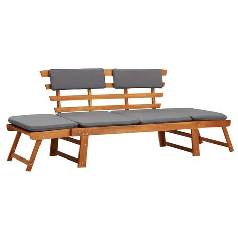 Chaise longue acacia massif foncé et coussins gris Sikash