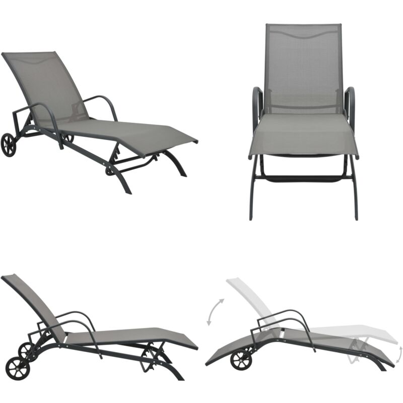 Vidaxl - Chaise longue Acier et textilène - Transat - Chaise Longue - Mobilier De Jardin - Fauteuil De Jardin - Relax - Home & Living