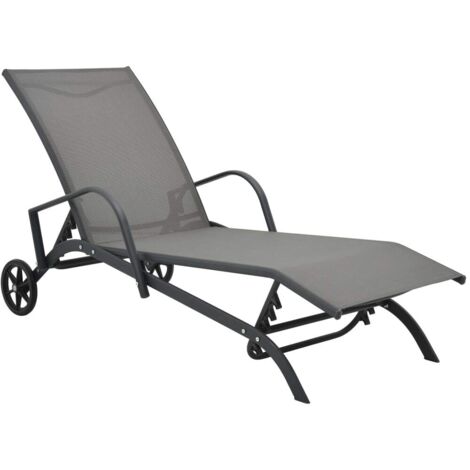 Vidaxl – Transat en acier et textilène 200x58x32cm – Résistant à l'eau – Dossier ajustable – Avec 2 roulettes pour déplacement facile