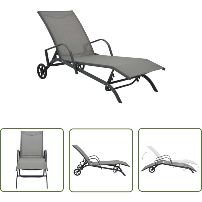 The Living Store Chaise longue Acier et textilène - Transat - Chaise Longue - Mobilier De Jardin - Fauteuil De Jardin - Relax