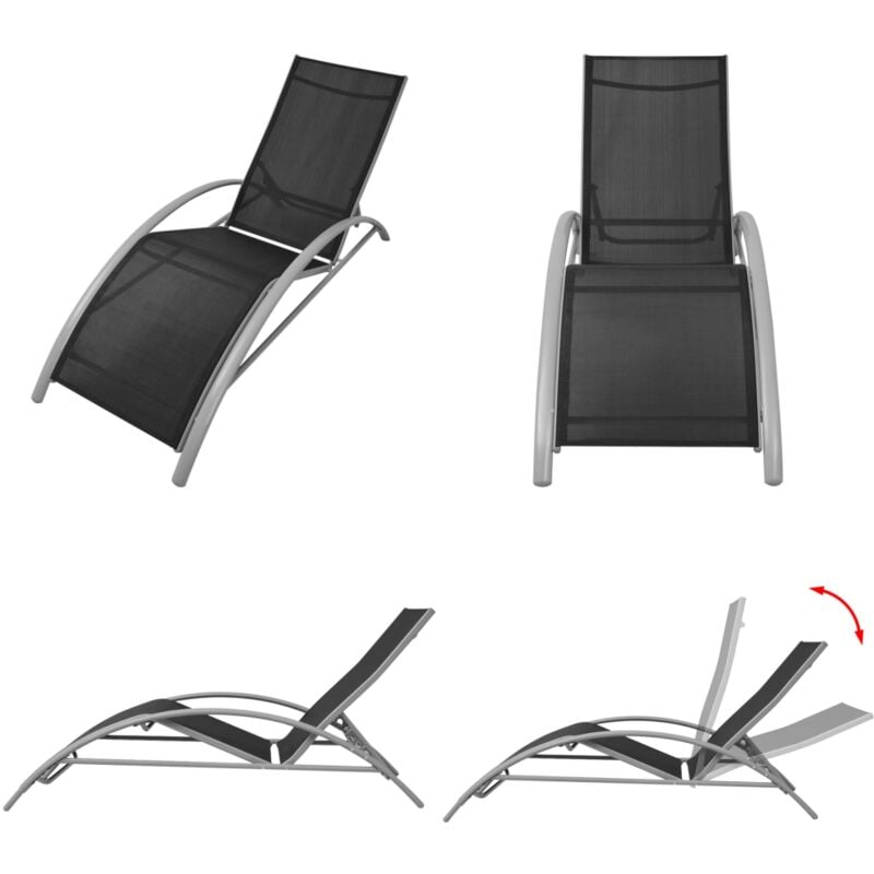 Vidaxl - Chaise longue aluminium noir - Chaise Longue - Transats - Mobilier De Jardin - Chaises De Jardin - Jardin D'été - Home & Living