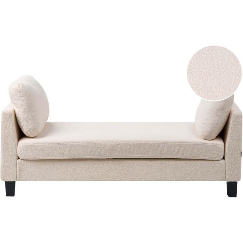 Beliani Chaise Lounge Off-white Boucle Upholstered Lounge With Cushions Scandinavian Style Steel Legs Archiane