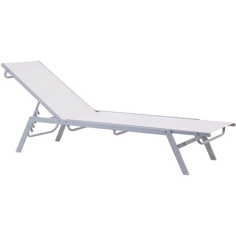 Chaise Longue Transat Inclinable en Acier avec Assise en Textile Blanc Design Solide et Résistant pour Jardin ou Terrasse Méditerranéene Beliani