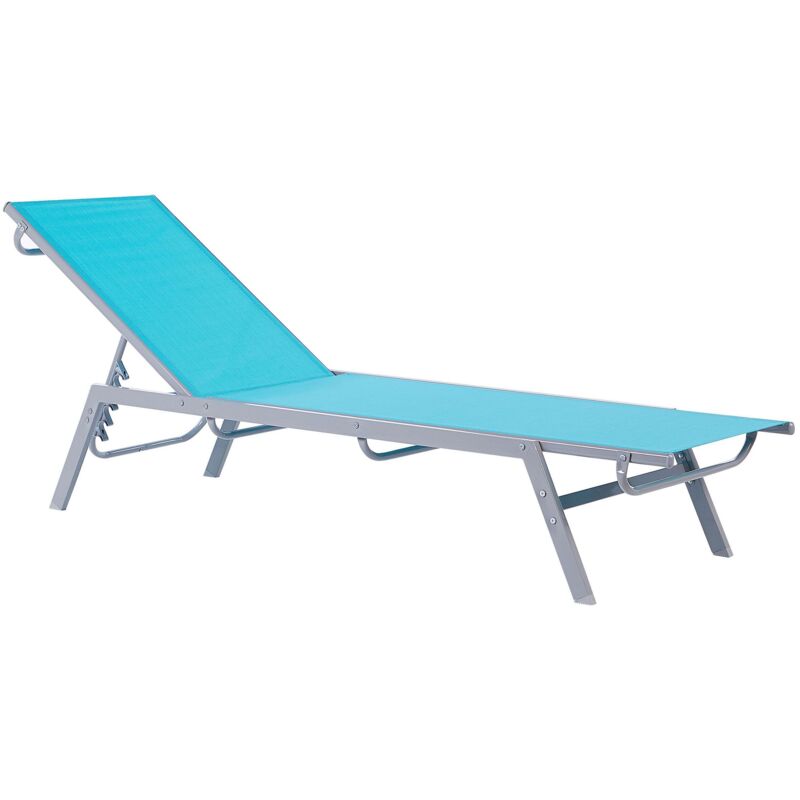 Chaise Longue Transat Inclinable en Acier avec Assise en Textile Bleu Design Solide et Résistant pour Jardin ou Terrasse Méditerranéene Beliani