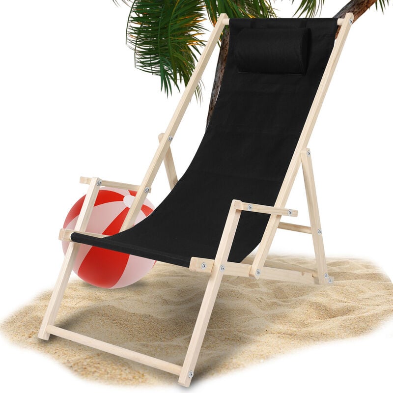 Vingo - Chaise longue avec accoudoirs Chaise longue pliable confortable Chaise longue en bois noir - noir