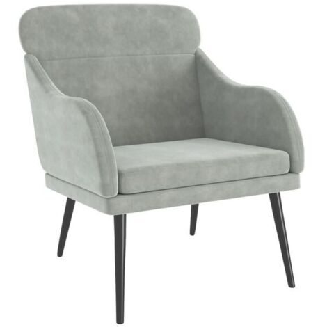 Chaise longue avec accoudoirs en velours gris clair – Canapé lit relax design moderne, dimensions 63 x 76 x 80 cm, idéal pour salon ou chambre