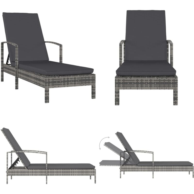 Chaise longue avec accoudoirs Résine tressée Gris - Chaises Longues - Transat - Mobilier De Jardin - Chaises Longues Pliantes - Relaxations - Home &