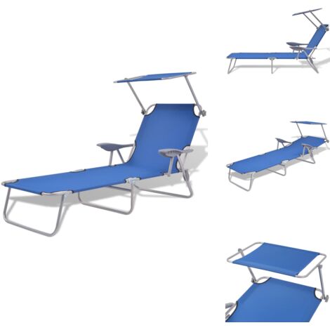 Chaise longue avec auvent Acier Bleu - Chaises Longues - Transats - Mobilier De Jardin - Chaises De Jardin - Lit De Bronzage