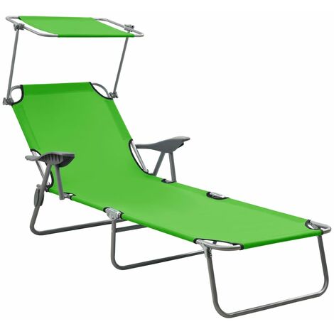 Chaise longue avec auvent Acier Vert