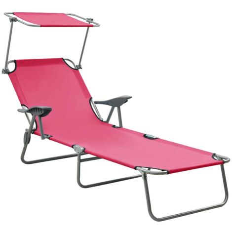 Chaise longue avec auvent-Bain de soleil-Transat de relaxation acier rose 277965