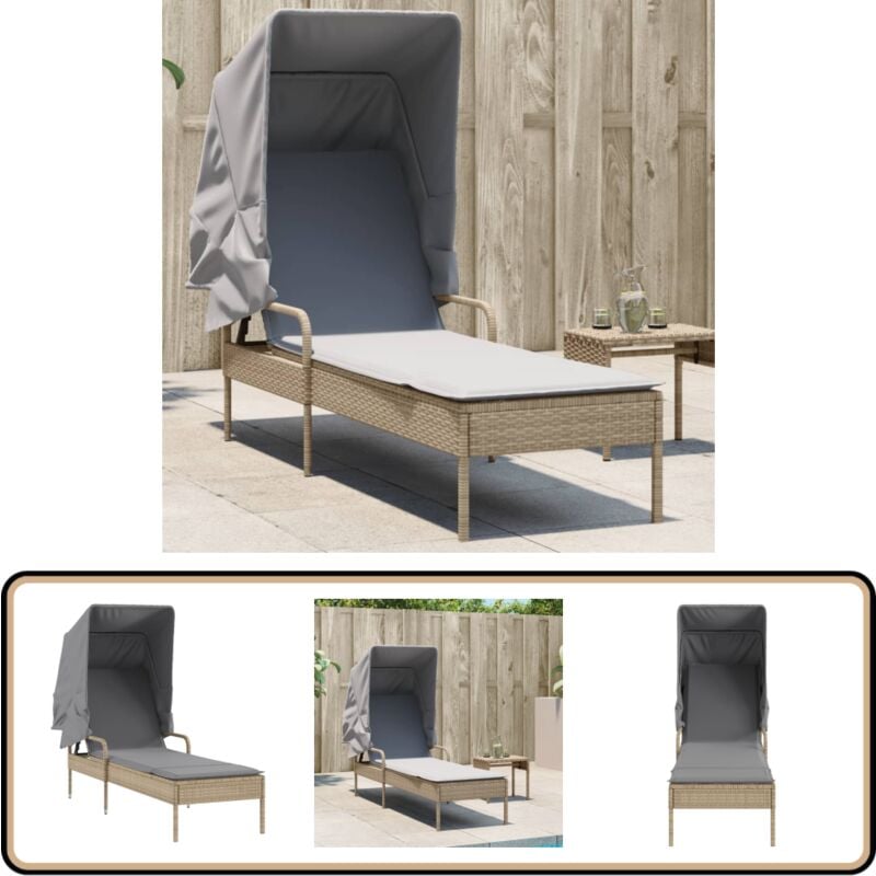 Chaise longue avec auvent beige résine tressée - Chaises Longues - Bains De Soleil - Mobilier De Jardin - Chaises Longues Pliantes - Meubles De Jardin