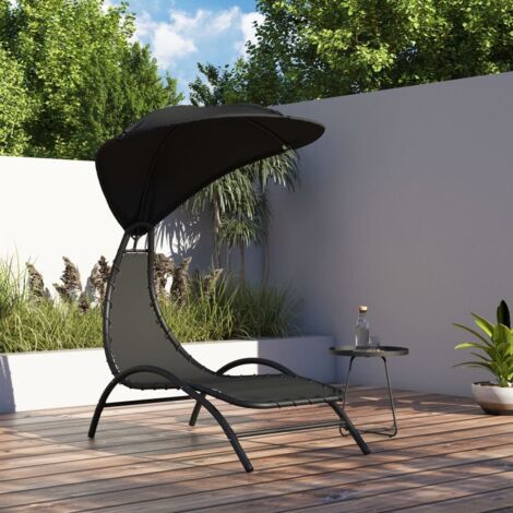 Chaise longue avec auvent noir 167x80x195 cm tissu et acier vidaXL