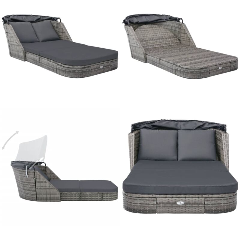 Chaise longue avec auvent Résine tressée Anthracite - Chaises Longues - Chaises Longues De Jardin - Transats - Meubles De Jardin - Salon De Jardin