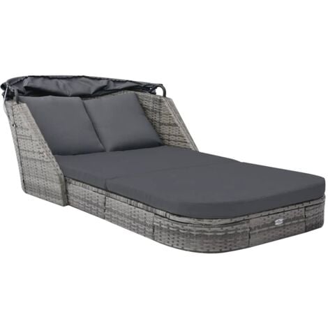 Chaise longue avec auvent Résine tressée Anthracite vidaXL