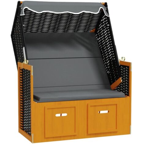 Chaise longue avec auvent, Strandkorb Fauteuil Relax, pour Jardin Balcon Camping, avec auvent Résine tressée et bois solide Anthracite OIB4184E