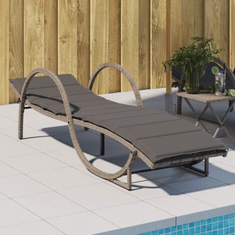Chaise longue avec coussin-Bain de soleil-Transat de relaxation gris 60x199x42 cm résine tressée 347117