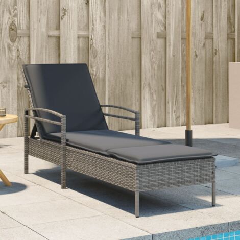 Chaise longue avec coussin-Bain de soleil-Transat de relaxation gris 63x200x81 cm résine tressée 882126