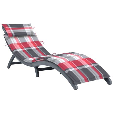 Chaise longue avec coussin-Bain de soleil-Transat de relaxation Gris Bois d'acacia solide 181445