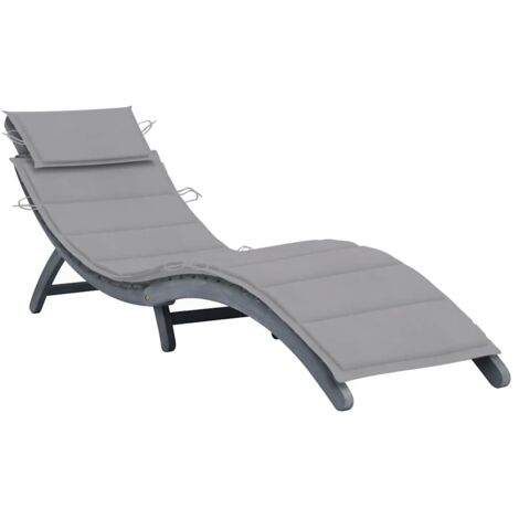 Chaise longue avec coussin-Bain de soleil-Transat de relaxation Gris Bois d'acacia solide 966076