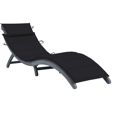 Chaise longue avec coussin-Bain de soleil-Transat de relaxation Gris Bois d'acacia solide 997791