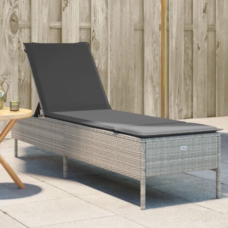 Chaise longue avec coussin-Bain de soleil-Transat de relaxation gris clair résine tressée 953956