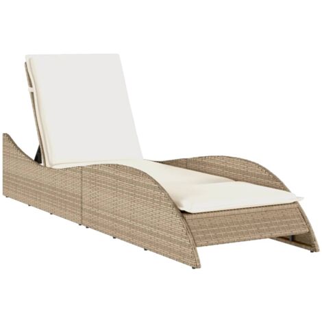 Chaise longue avec coussin beige 60x205x73 résine tressée