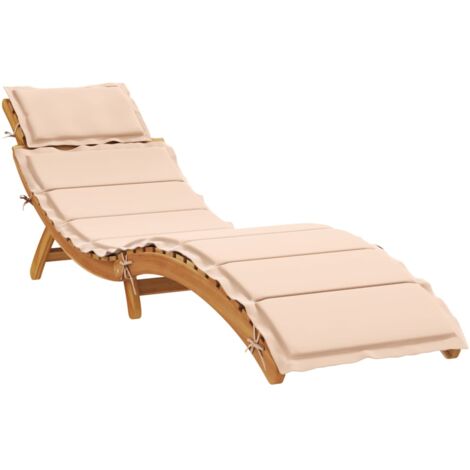 Chaise longue avec coussin beige bois d'acacia solide