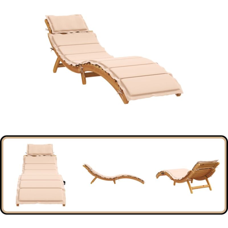 Vidaxl - Chaise longue avec coussin beige bois d'acacia solide - Chaises Longues - Transats - Bains De Soleil - Mobilier De Jardin - Chaises