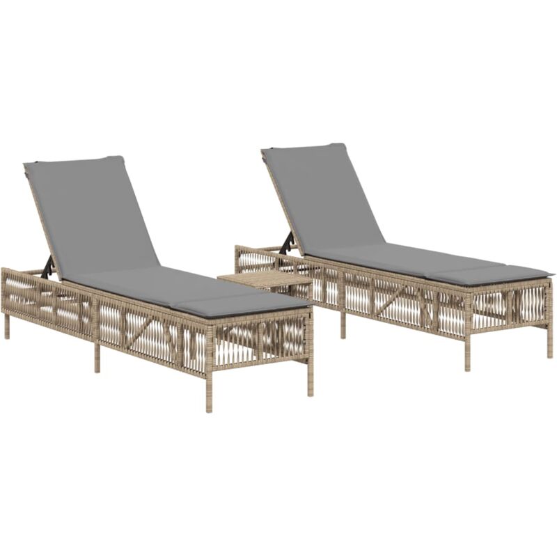 Chaises longues lot de 2 avec table beige résine tressée vidaXL