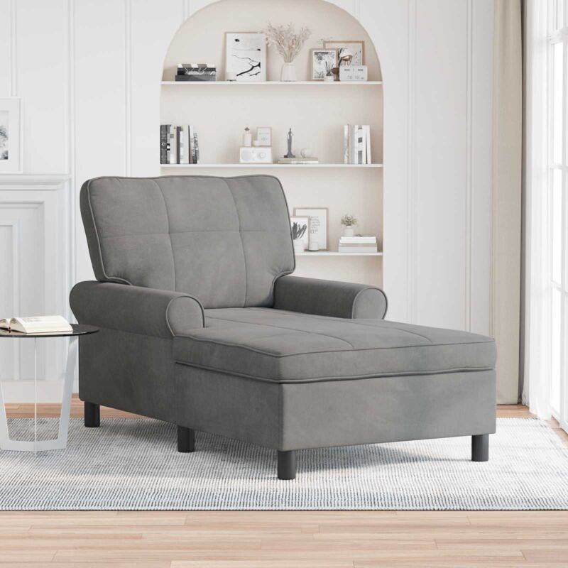 vidaXL Chaise longue avec coussin Gris foncé 91 x 157 x 91 cm Velours