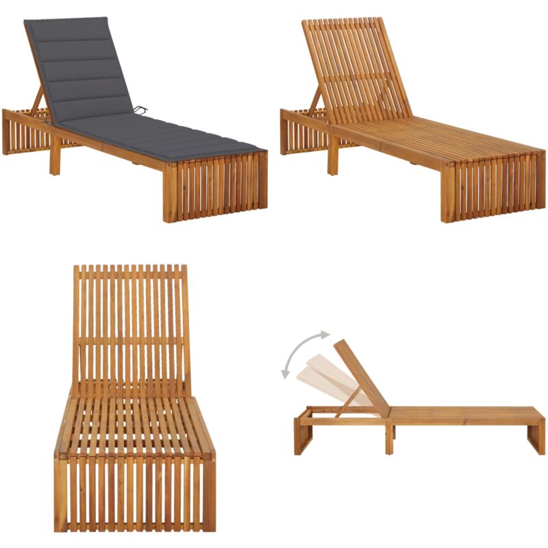Chaise longue avec coussin Bois d'acacia solide - Chaise Longue - Fauteuil De Jardin - Mobilier De Jardin - Salon De Jardin - Relax - Home & Living