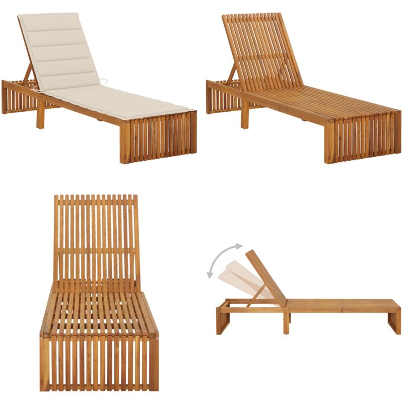 Chaise longue avec coussin Bois d'acacia solide - Chaises Longues - Chaises Longues En Bois - Mobilier De Jardin - Salon De Jardin - Bains De Soleil