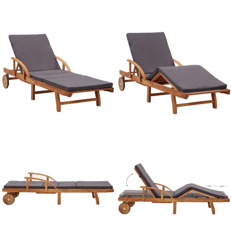 Chaise longue avec coussin bois d'acacia solide - Chaises Longues - Mobilier De Jardin - Transats - Chaises Relaxantes - Meubles De Jardin - Home &