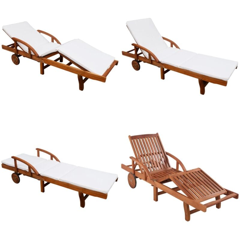 Chaise longue avec coussin Bois d'acacia solide - Chaises Longues - Bain De Soleil - Mobilier De Jardin - Chaises Extérieures - Meubles De Jardin