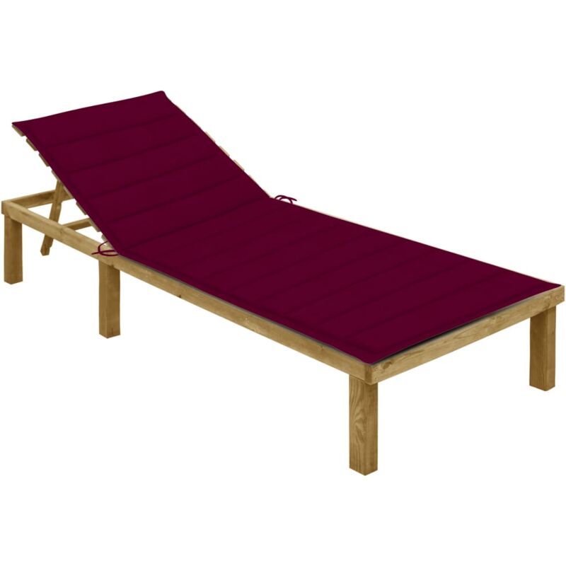 The Living Store - inlife Chaise longue avec coussin bordeaux Bois de pin imprégné